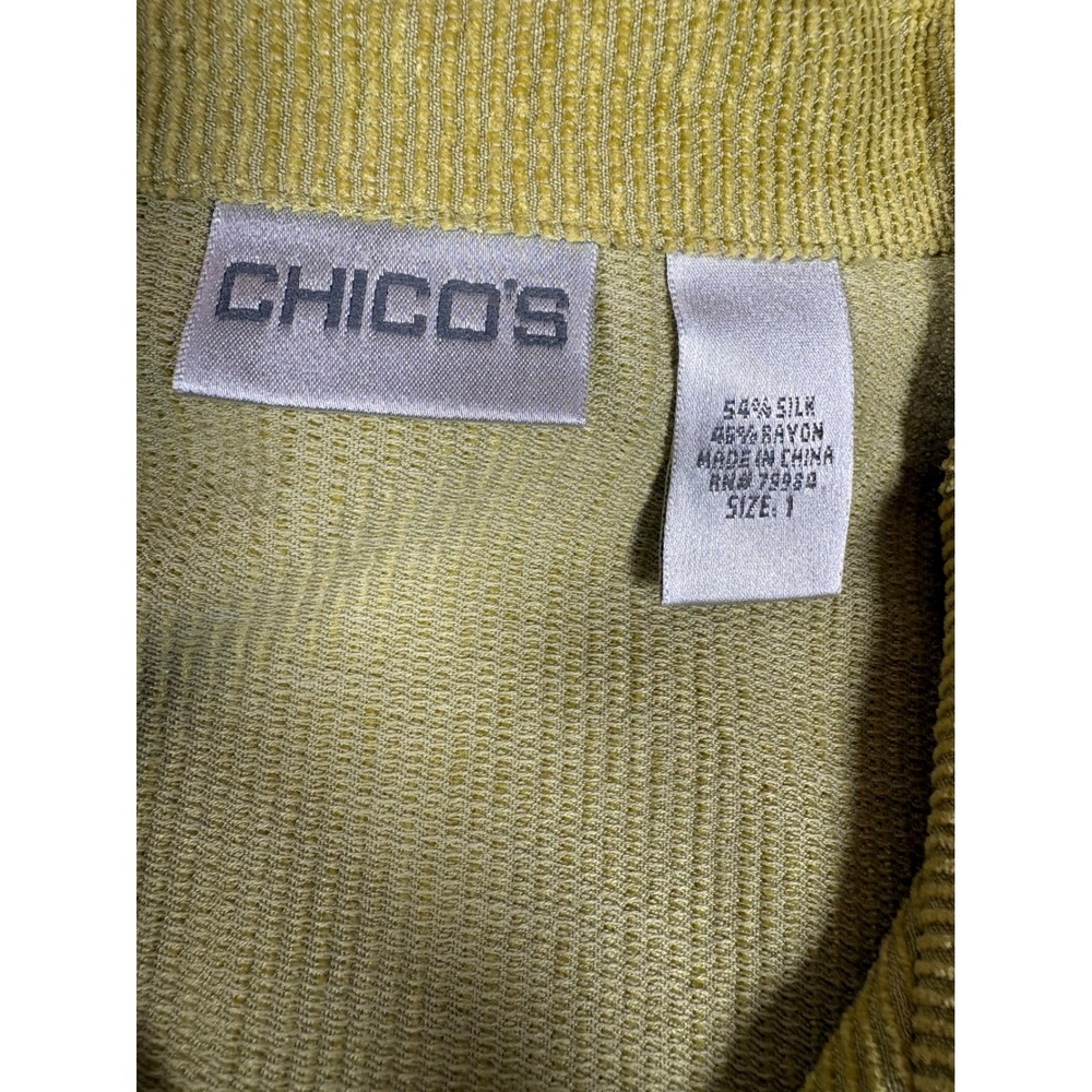 Chicos Womens Silk Blend Ribbed Button Down Shirt Jacket Size 1 Chartreuse Green - Picture 2 of 11